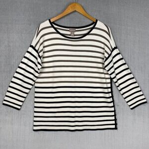 Chicos Sweater Womens 1 Medium Striped Long Sleeve Knit Pullover Preppy Coastal